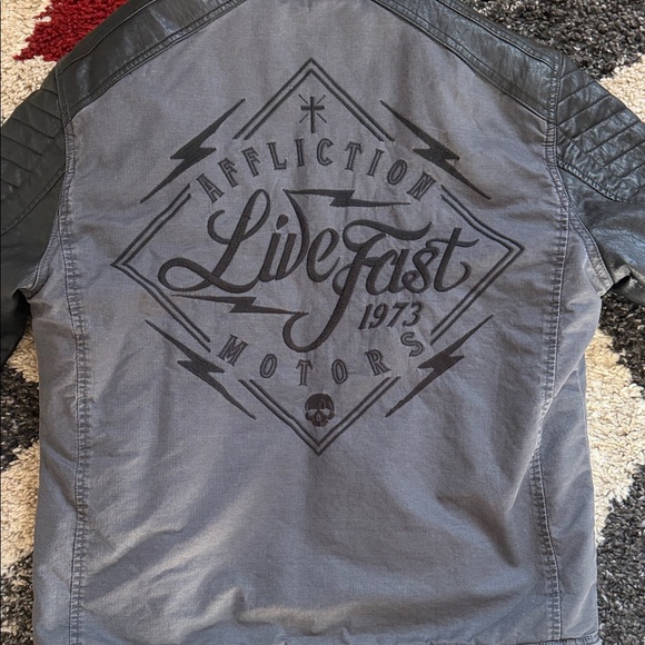 Affliction Charcoal and Black leather Jacket - Picture 6 of 10